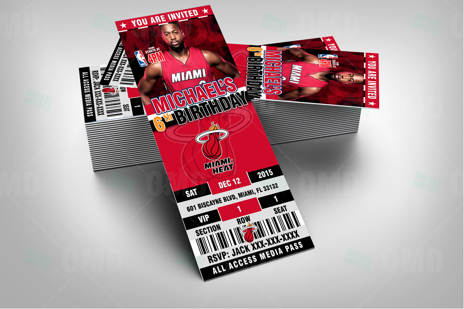 2.5×6″ Miami Heat Sports Ticket Style Party Invites – Sports Invites1500 x 1000