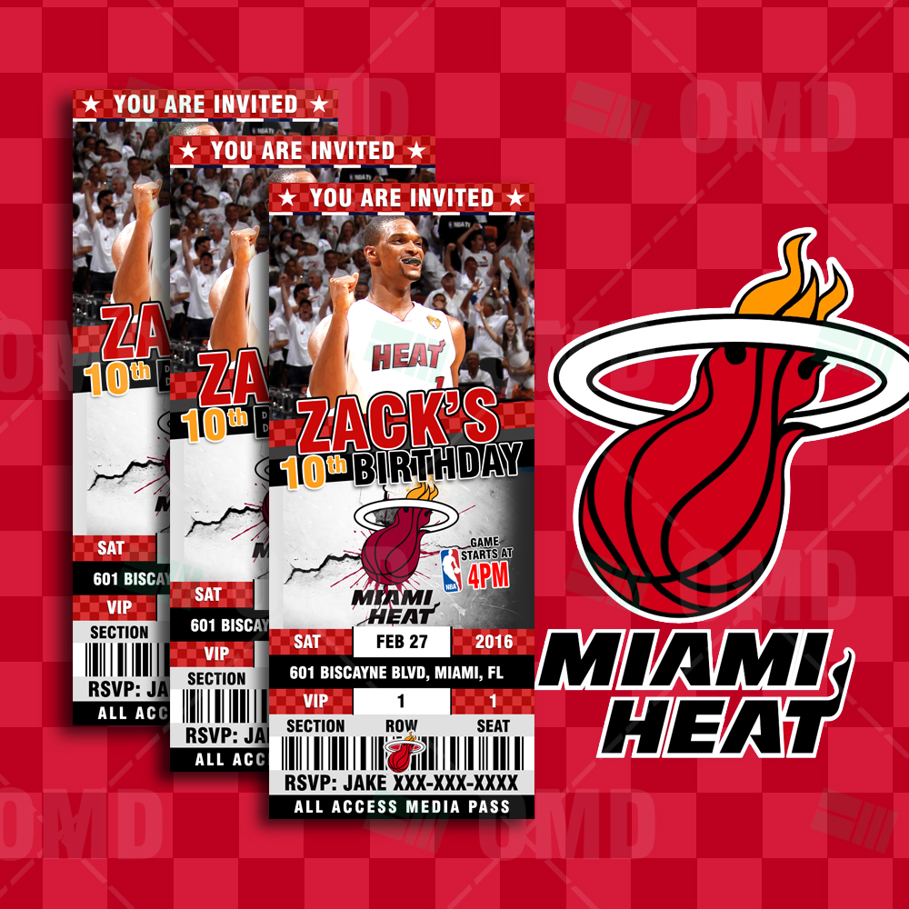 Sports Invites Miami Heat Sports Ticket Style Party Invites 2.5×6″