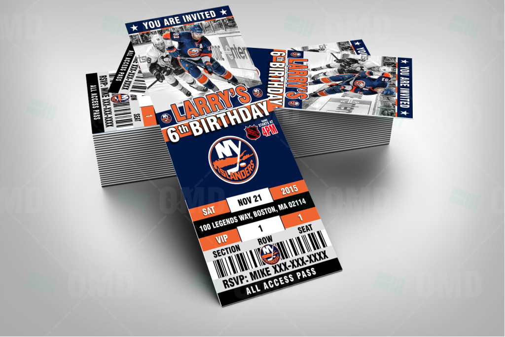 New York Islanders Ticket Style Sports Party Invitations Sports Invites