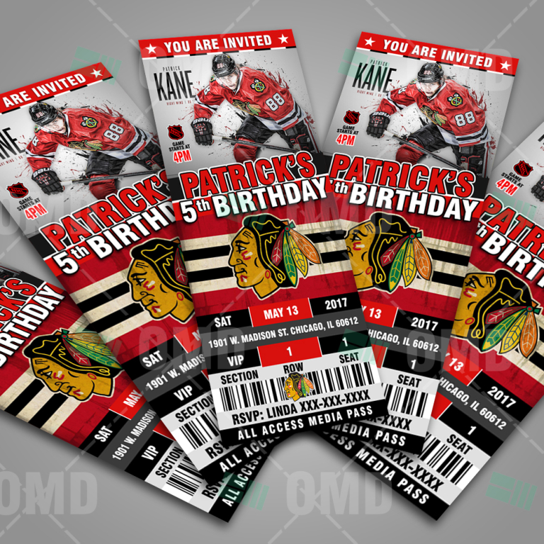 Chicago Blackhawks Hockey Ticket Style Party Invites – Sports Invites