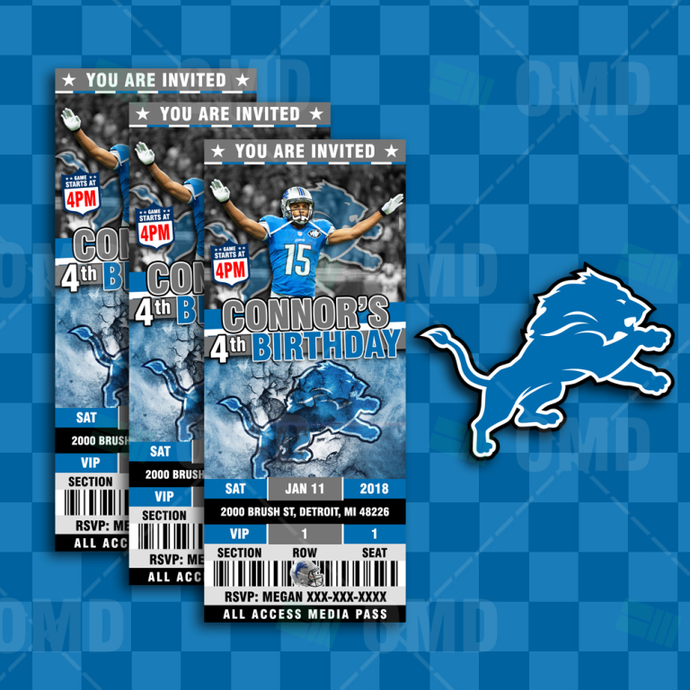 Detroit Lions Ticket Style Sports Party Invitations Sports Invites