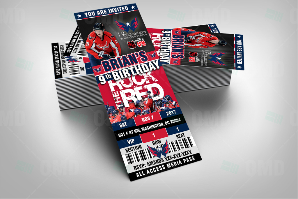 Washington Capitals Ticket Style Sports Party Invites Sports Invites