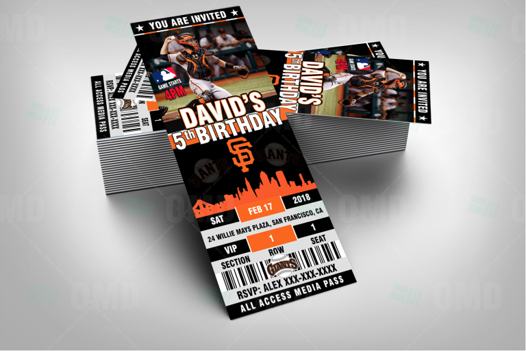 San Francisco Giants Sports Party Ticket Style Invitations – Sports Invites