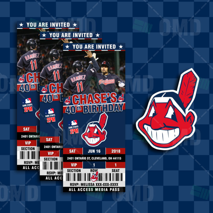 Cleveland Indians Ticket Style Sports Party Invitations – Sports Invites