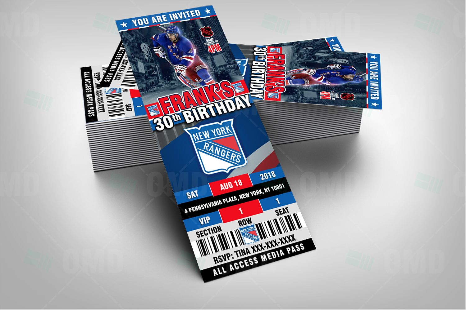 New York Rangers Ticket Style Sports Party Invites – Sports Invites