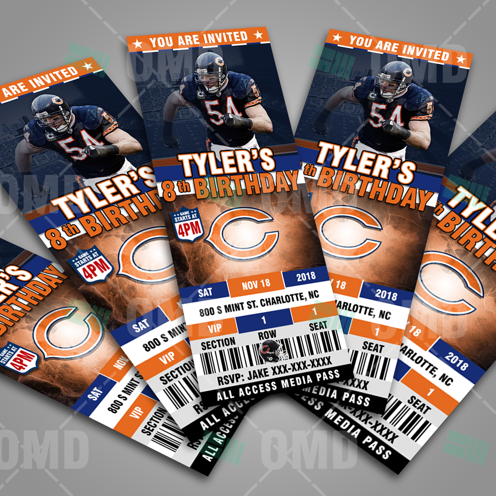 Chicago Bears Ticket Style Sports Party Invitations – Sports Invites