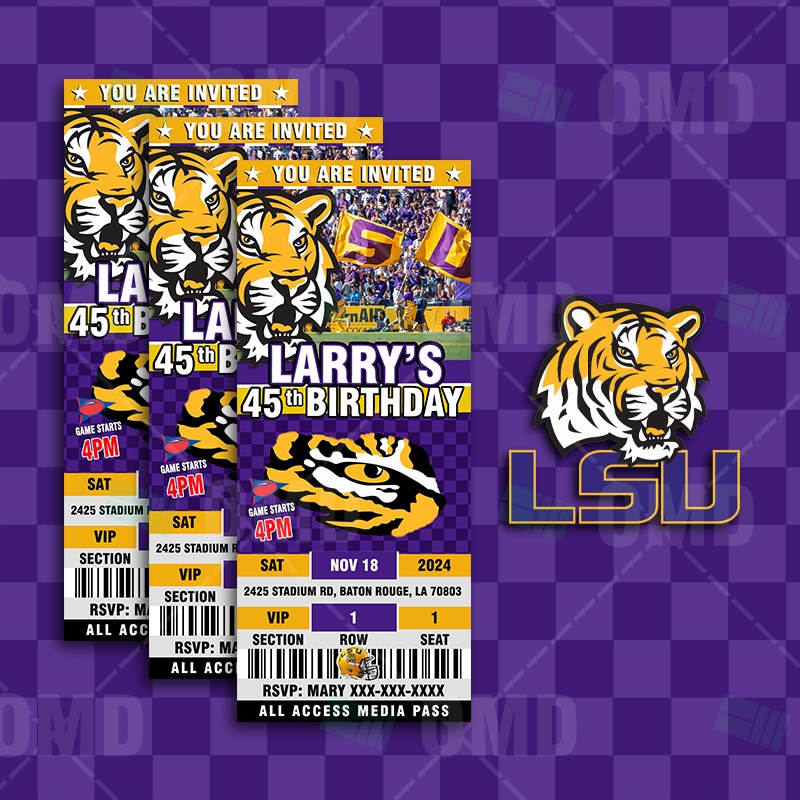 LSU Tigers Sports Party Ticket Style Invites Sports Invites