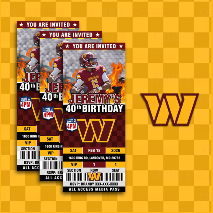 Washington Commanders Ticket Style Sports Party Invitations