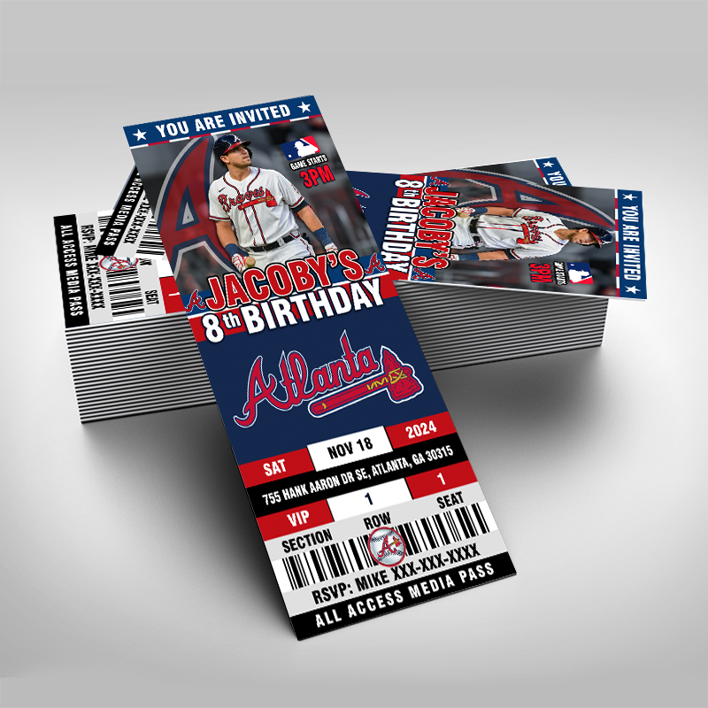 Atlanta Braves MLB Baseball Ticket Style Invitation