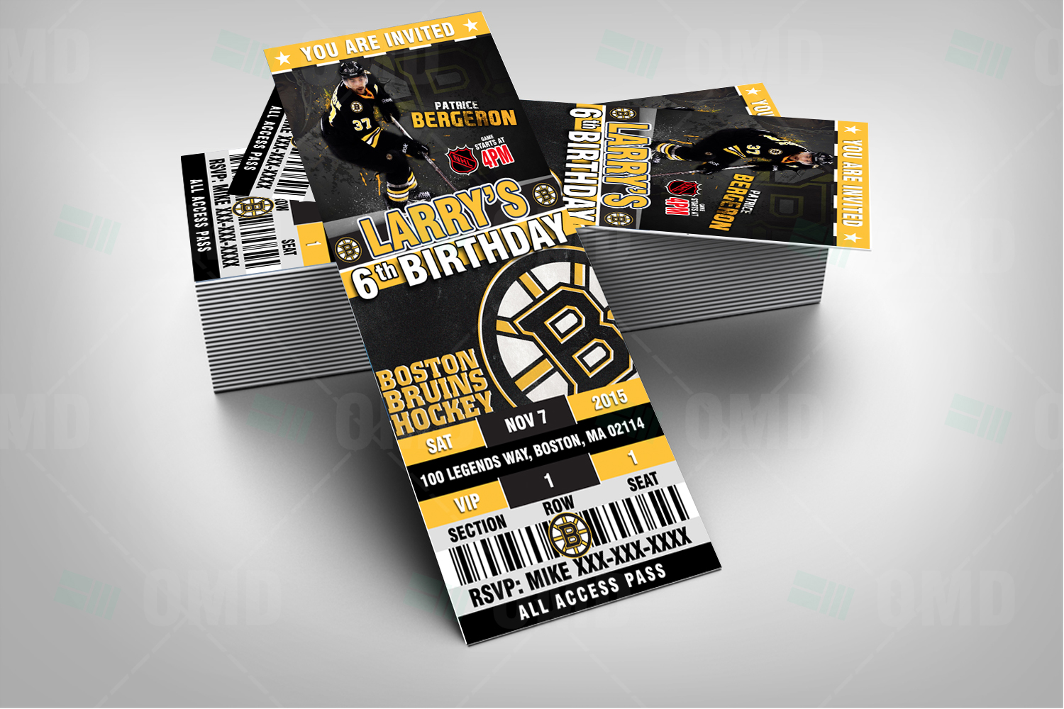 2.5×6 Boston Bruins Ticket Style Sports Party Invitations Sports Invites