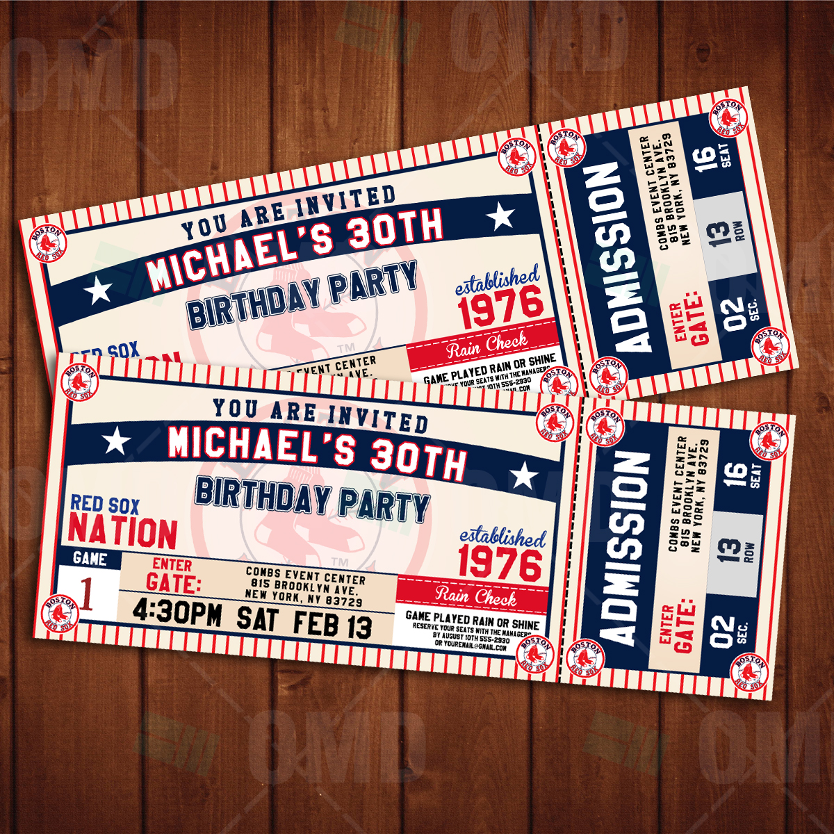 Boston Red Sox Classic Ticket Sports Party Invitations – Sports Invites