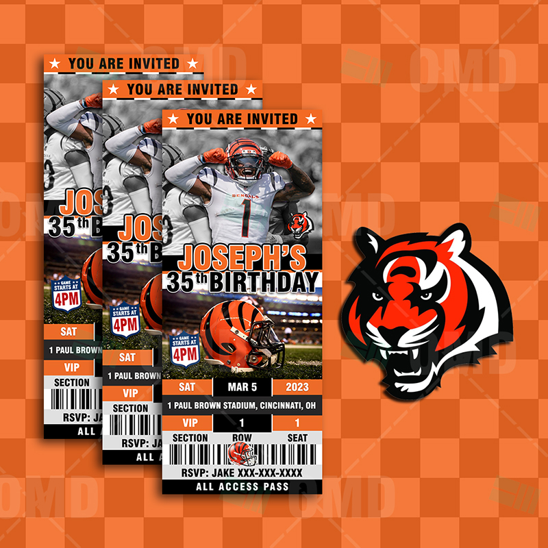 Cincinnati Bengals Sports Party Invitations – 2.5×6″ – Sports Invites
