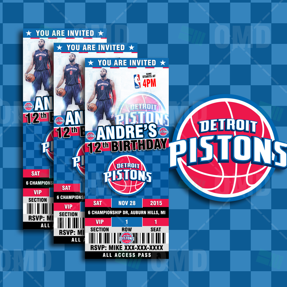 2.5×6 Detroit Pistons Sports Ticket Style Party Invite Sports Invites