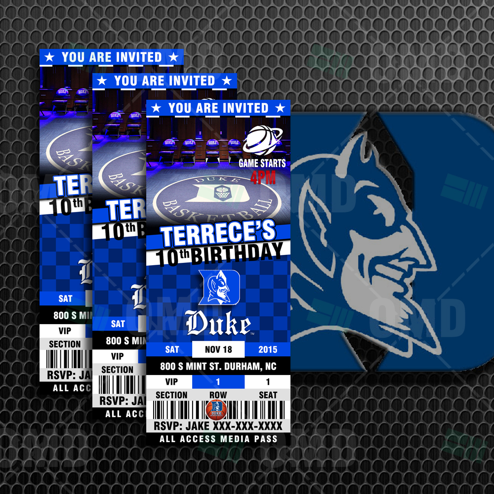 Duke Blue Devils Sports Ticket Style Party Invites Sports Invites