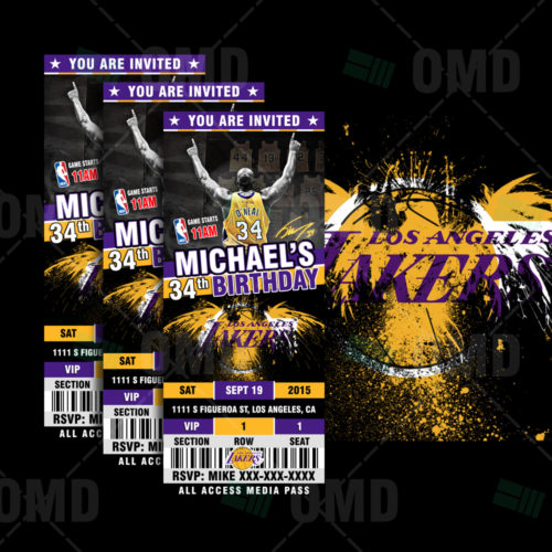 Los Angeles Lakers Kobe Sports Ticket Style Party Invites – Sports