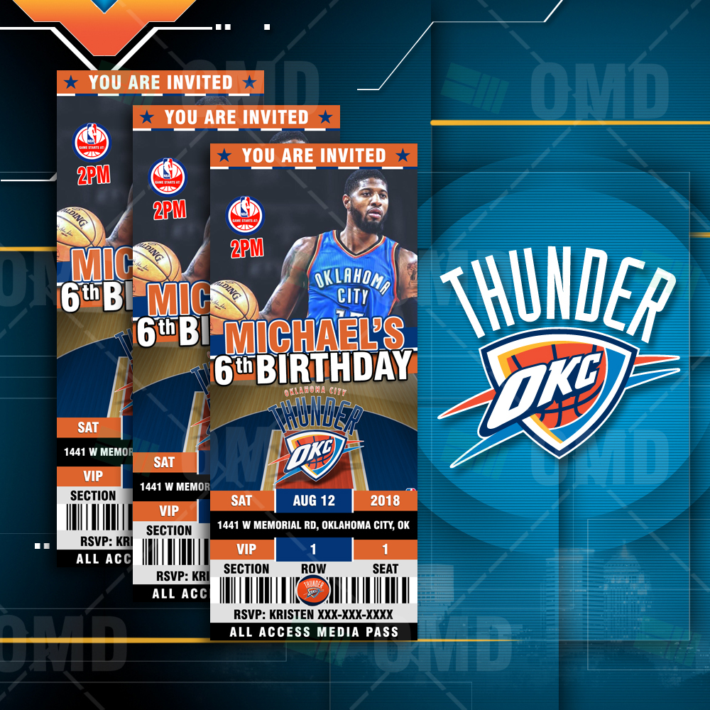 Oklahoma City Thunder Sports Ticket Style Party Invites – Sports