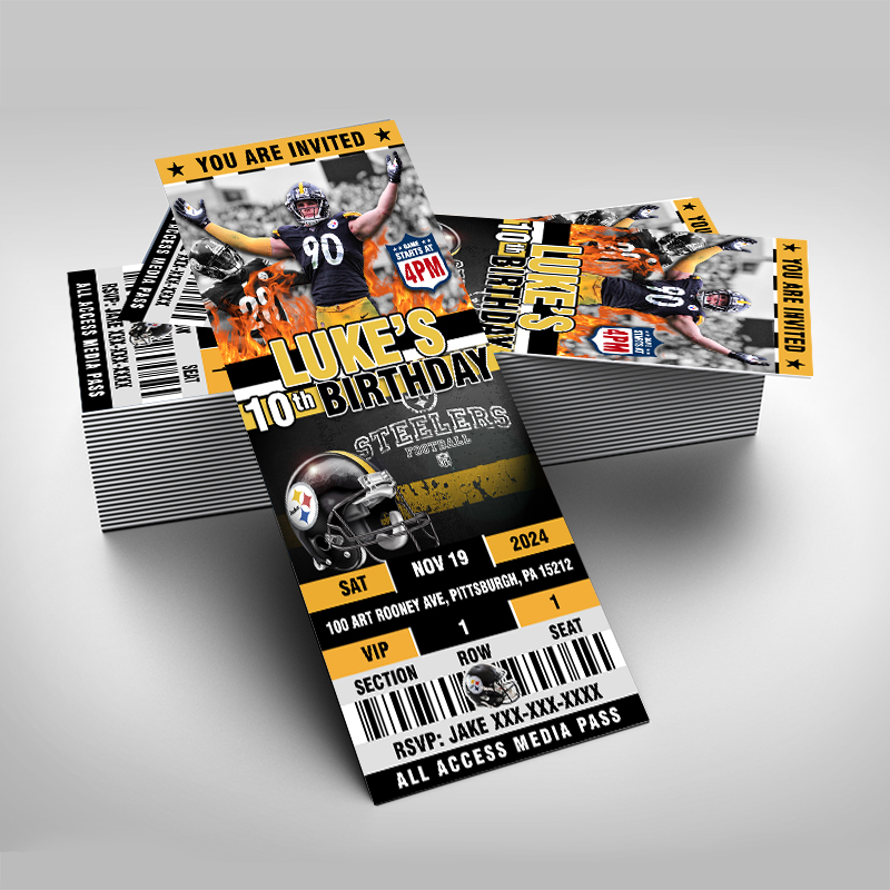 NFL Pittsburgh Steeler's Birthday Invitation  Birthday invitations, Ticket  invitation birthday, Bear birthday