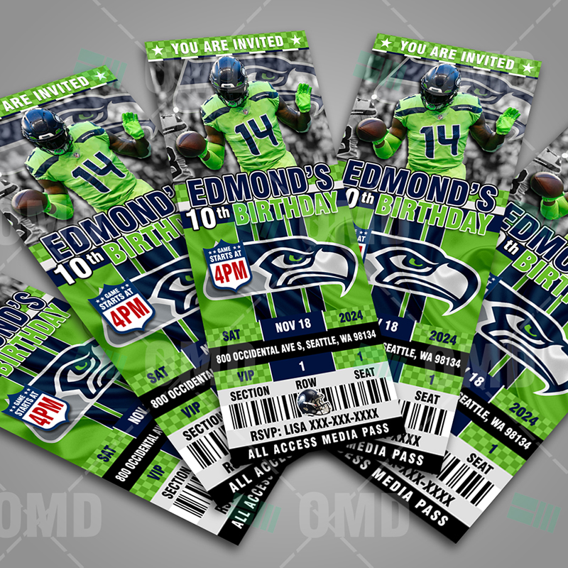 Seattle Seahawks Football Ticket Style Sports Party Invitations 