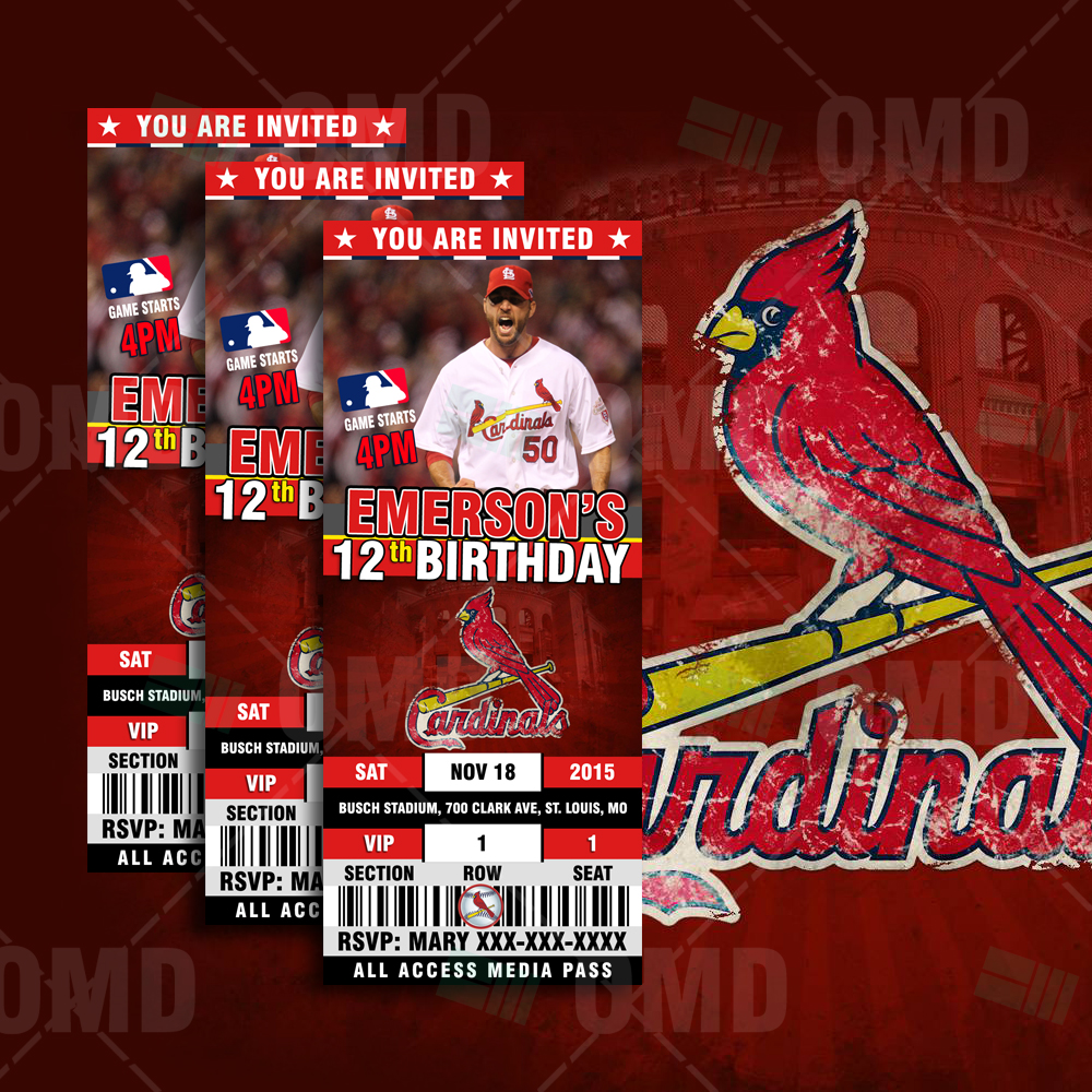 Louis Cardinals Ticket Style Sports Party Invites St 