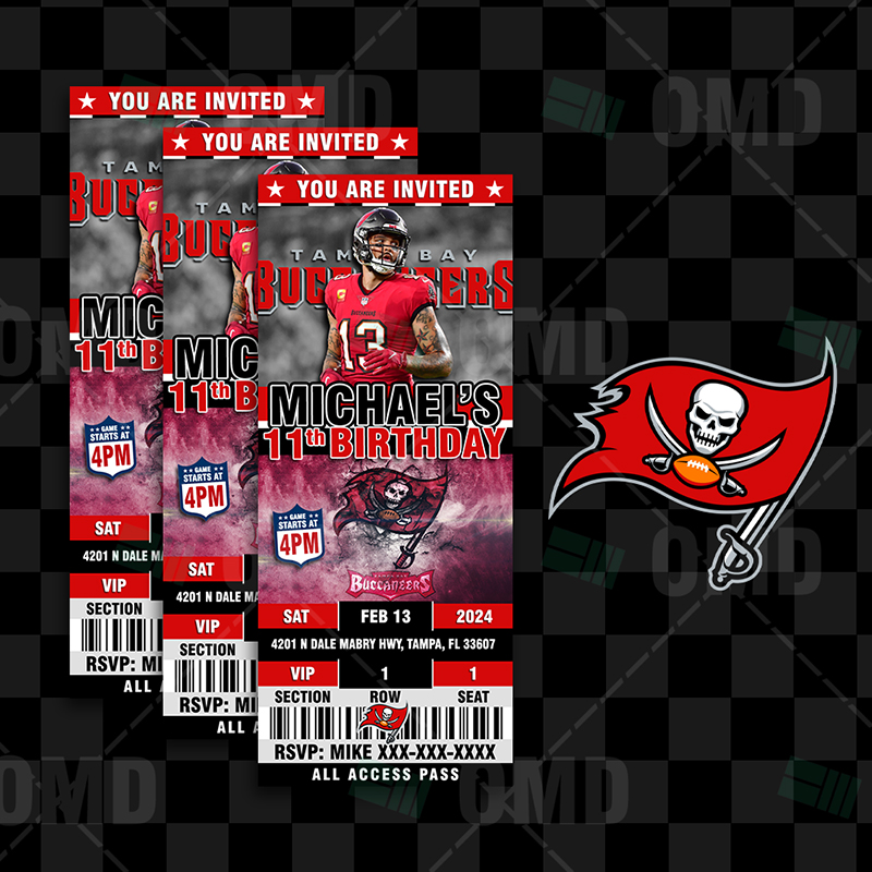 Tampa Bay Buccaneers Sports Party Invitations – 2.5×6″ – Sports Invites