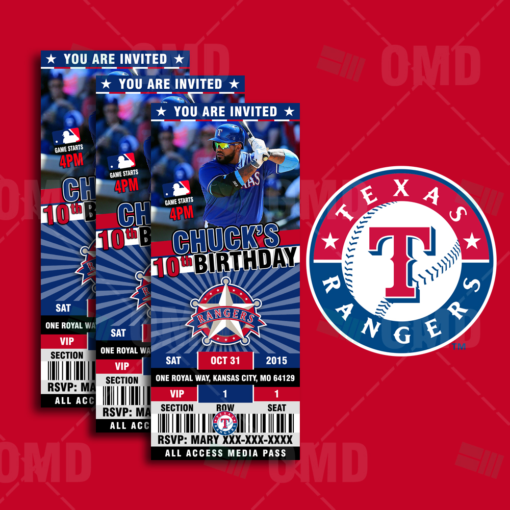 Texas Rangers Sports Ticket Style Party Invites – Sports Invites