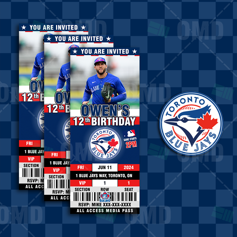 Toronto Blue Jays Ticket Style Sports Party Invitations Sports Invites