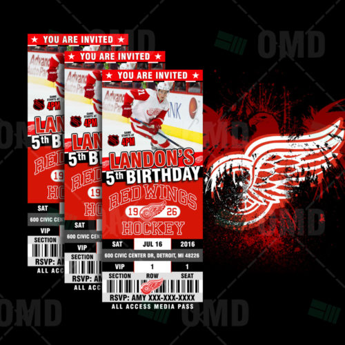 Editable Detroit Red Wings Birthday Ticket Invitations DIY