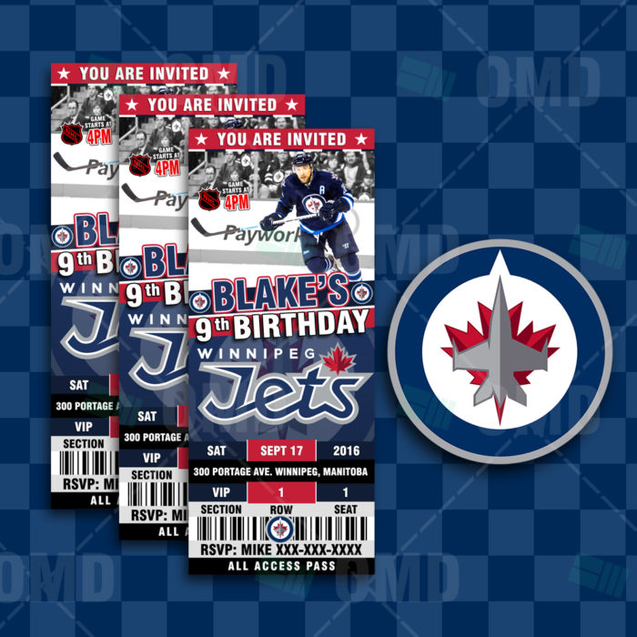 Winnipeg Jets Ticket Style Sports Party Invitations – Sports Invites