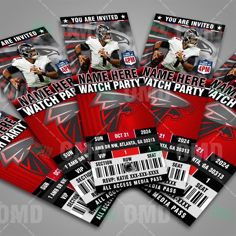 Atlanta Falcons Ticket Style Sports Party Invitations – Sports Invites