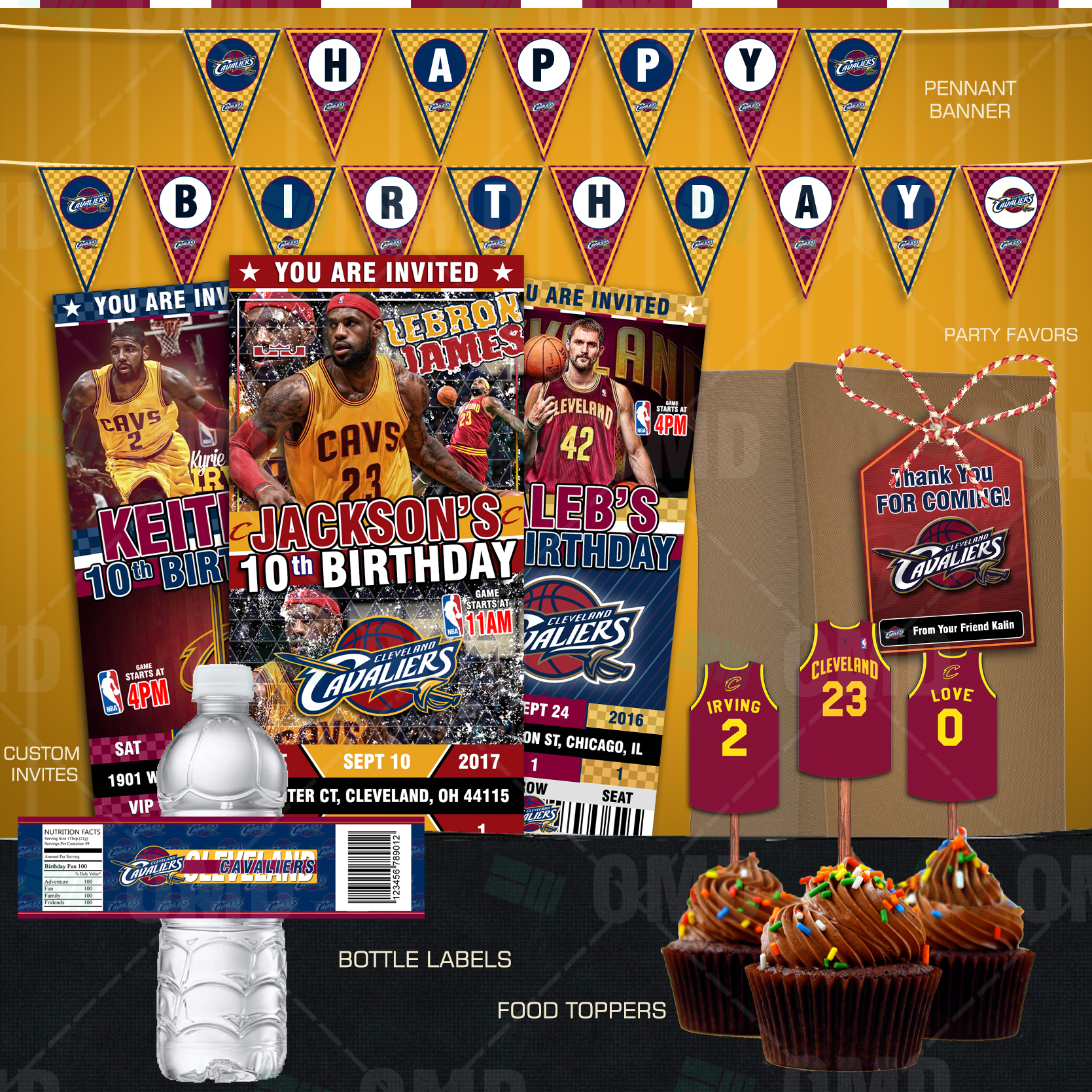 Cleveland Cavaliers Cupcake Toppers, Assorted Double Sided – Sports Invites