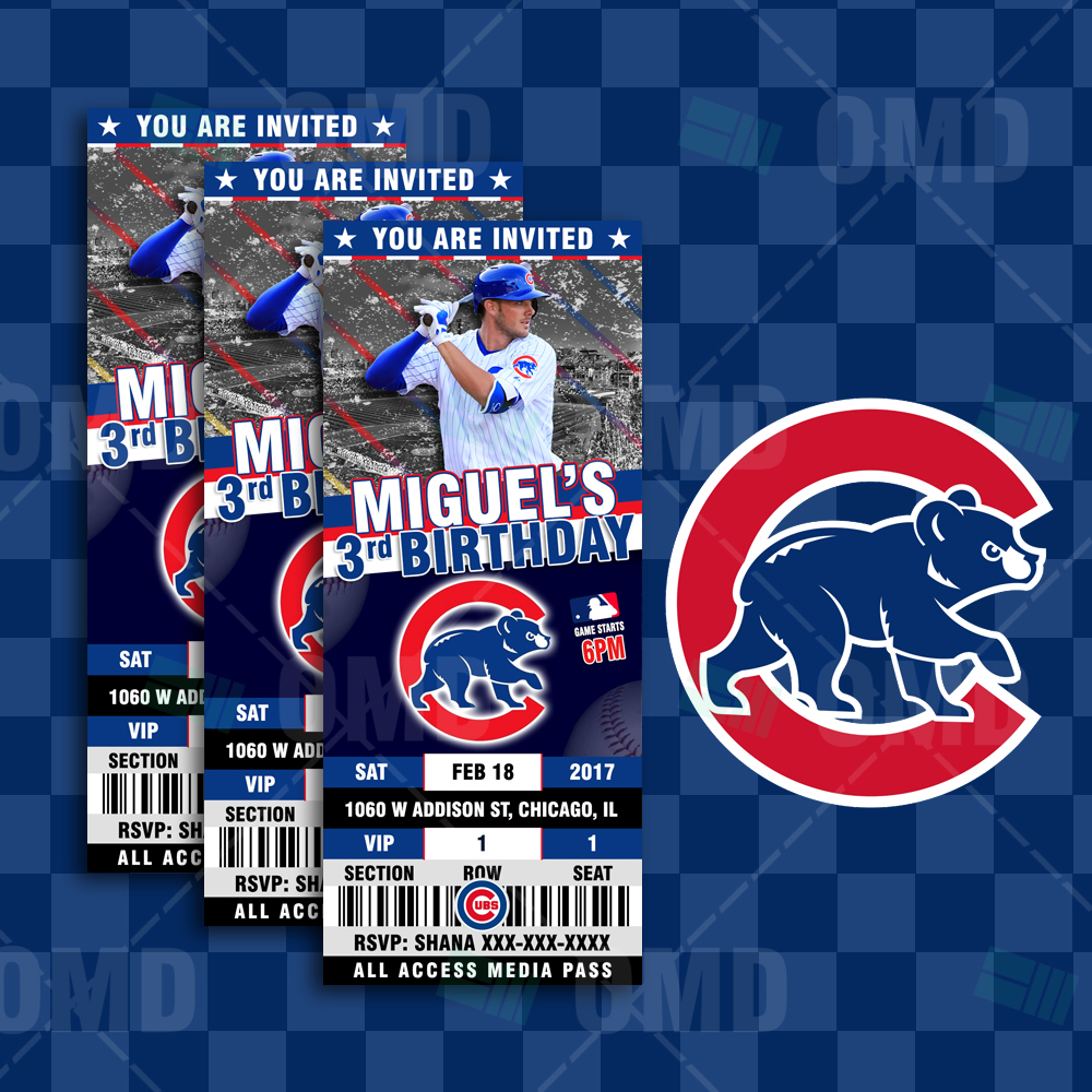 chicago cubs ticket style sports party invitations sports invites