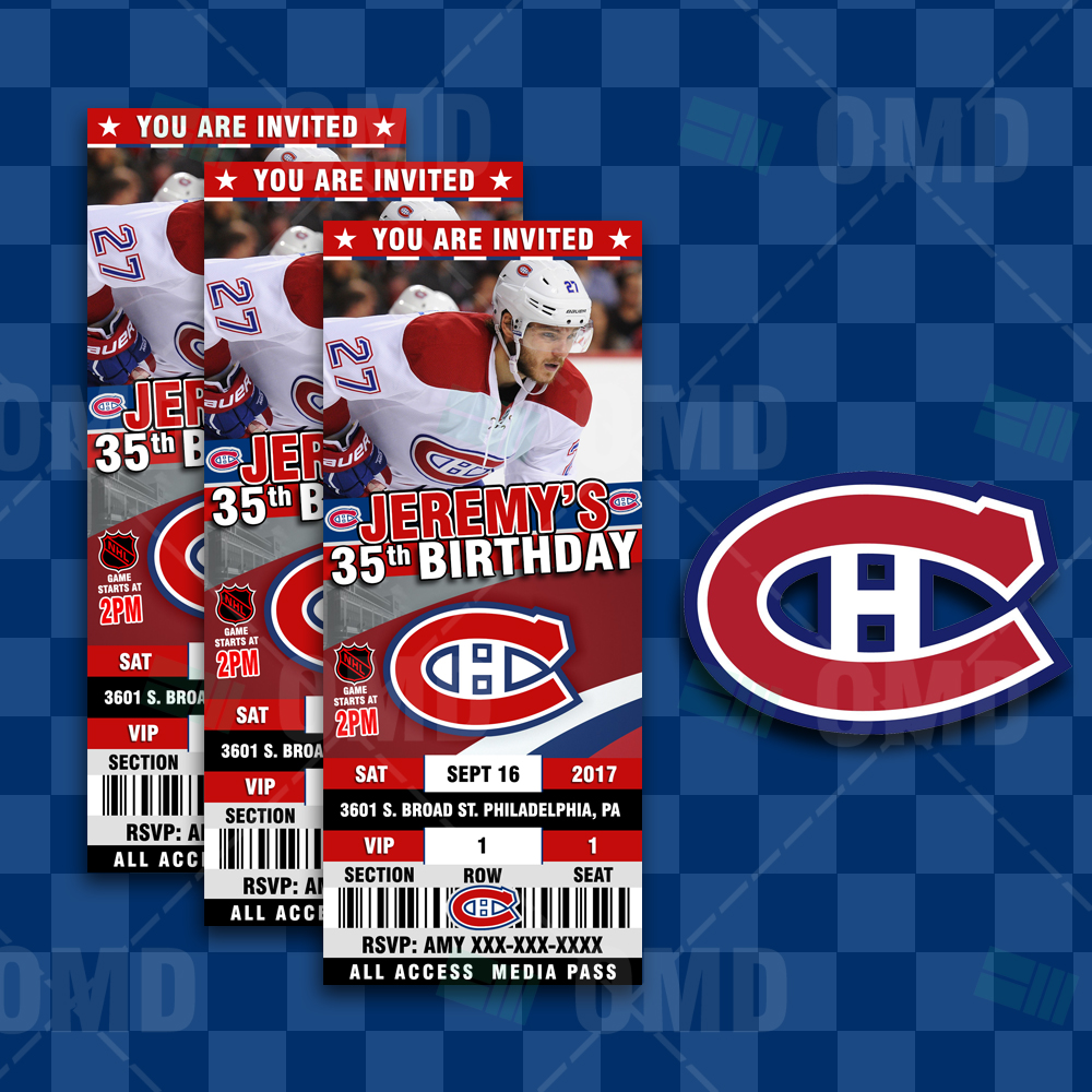 Montreal Canadiens Ticket Style Sports Party Invitations Sports Invites