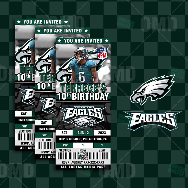 2.5×6 Philadelphia Eagles Sports Party Invitations – Sports Invites