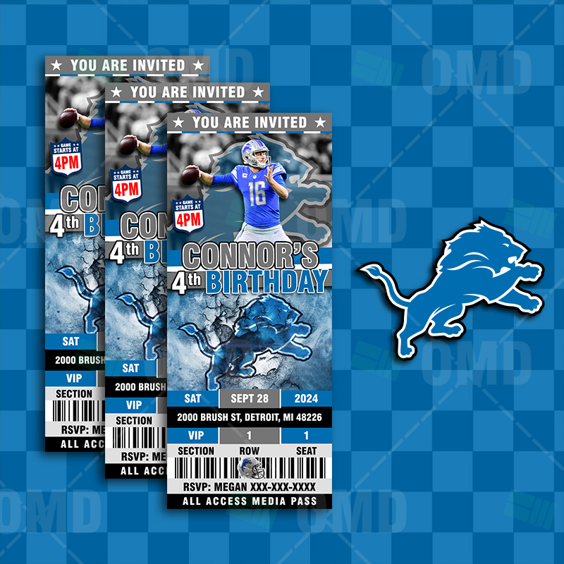 Detroit Lions Ticket Style Sports Party Invitations – Sports Invites