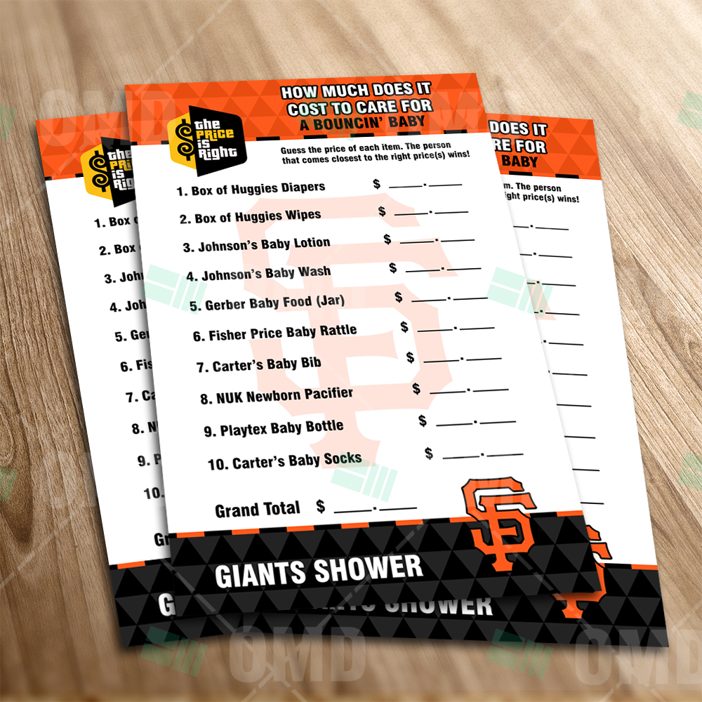 San Francisco Giants – Price Is Right Baby Shower Game – Sports