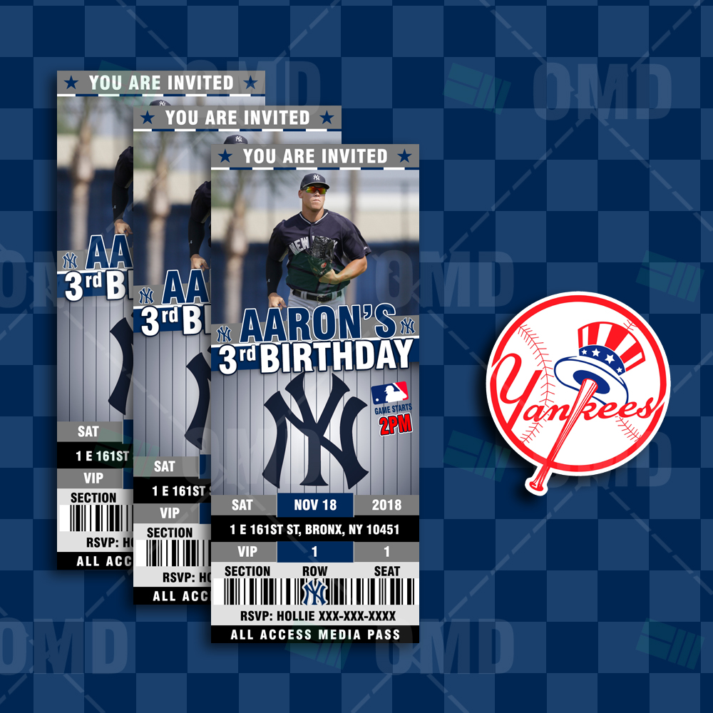 Editable New York Yankees Baseball Birthday Ticket Invitation