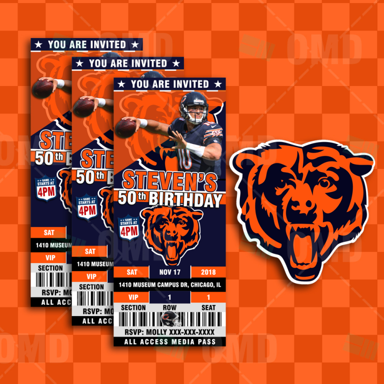 Chicago Bears Ticket Style Sports Party Invites Sports Invites