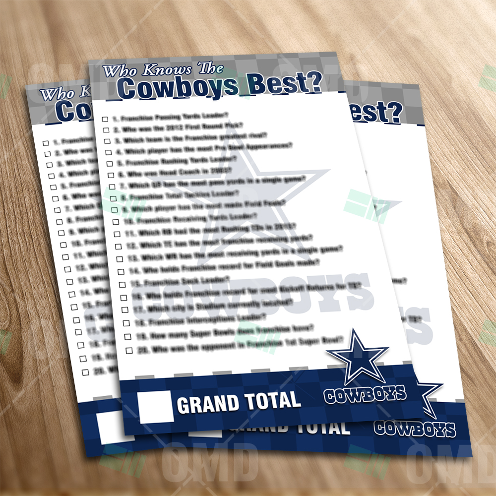 Dallas Cowboys Sports Party Trivia Game – Sports Invites