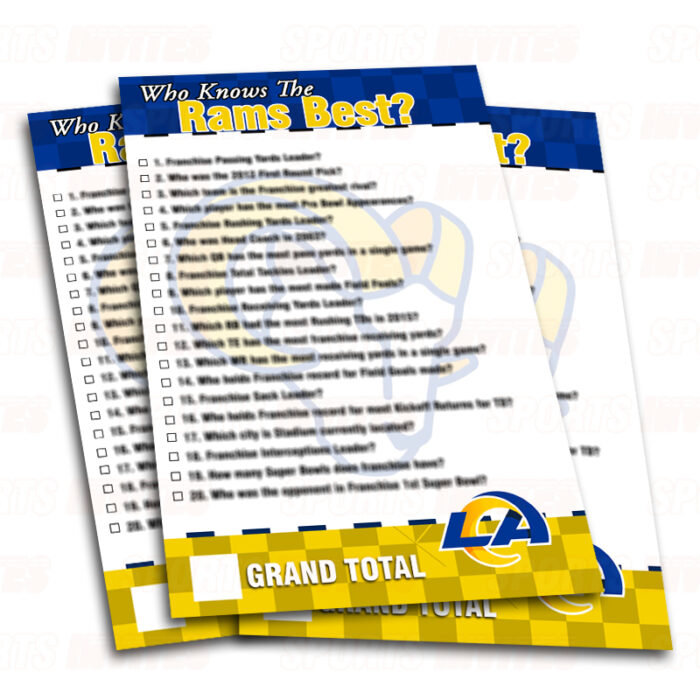 Los Angeles Rams Sports Party Trivia Game