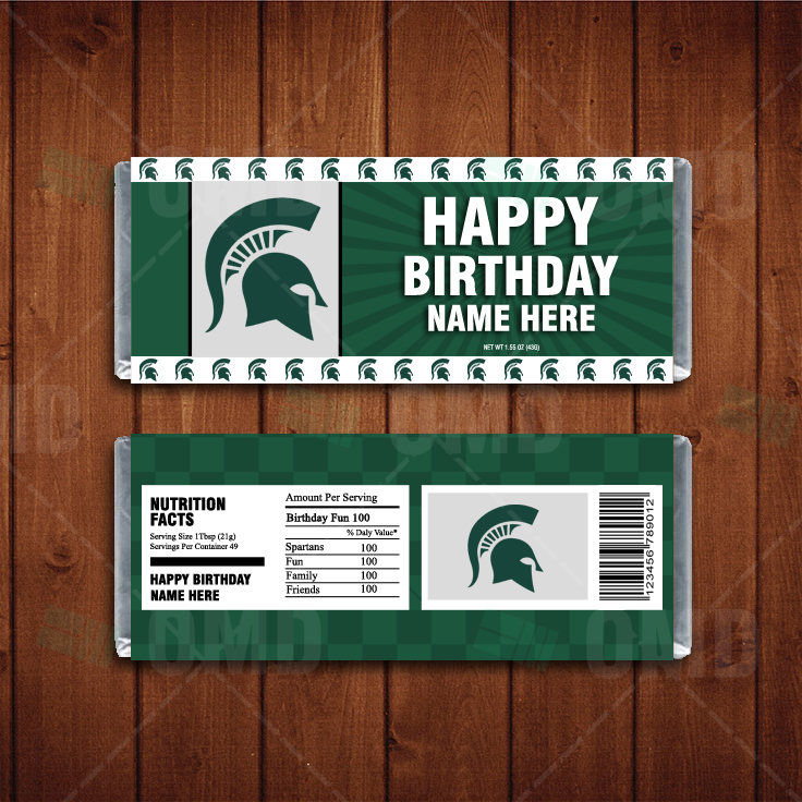 Michigan State Spartans Custom Candy Bar Wrappers Sports Invites