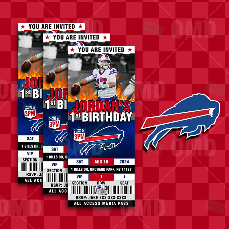 Buffalo Bills Custom Ticket Style Sports Party Invitations – Sports Invites