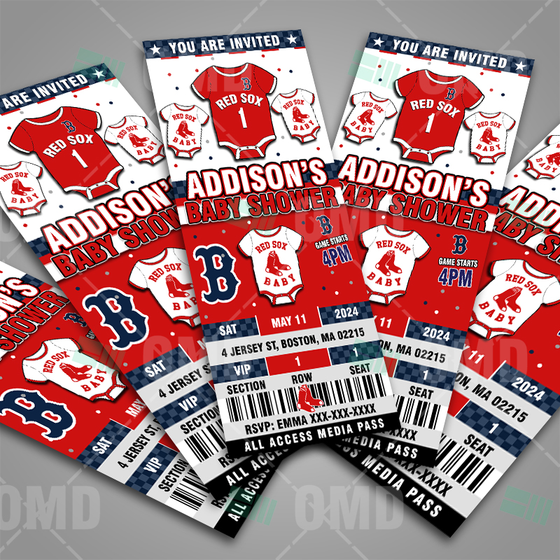 Boston Red Sox Baby Shower Ticket Style Sports Party Invitations