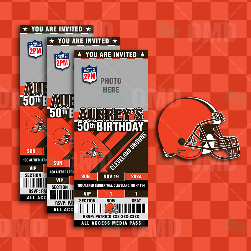 Cleveland Browns Football Ticket Style Sports Party Invites