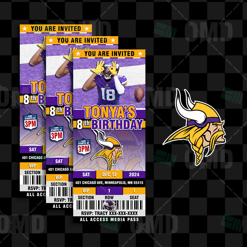 Minnesota Vikings Sports Party Ticket Style Invites – Sports Invites