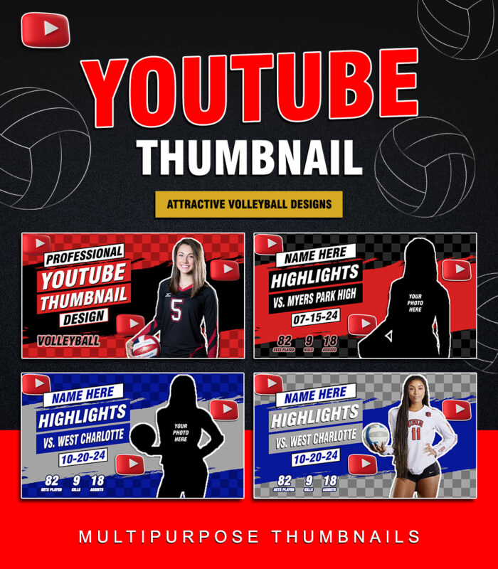 Sports Volleyball Youtube Thumbnail Template Set #1