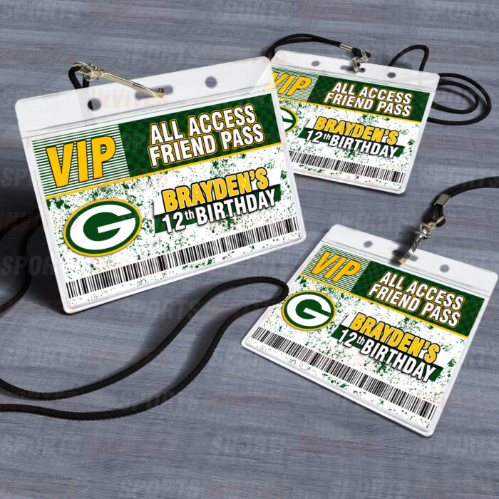 Green Bay Packers ID Badge Sports Party Lanyard Clear Plastic Horizontal Name Tags Holders