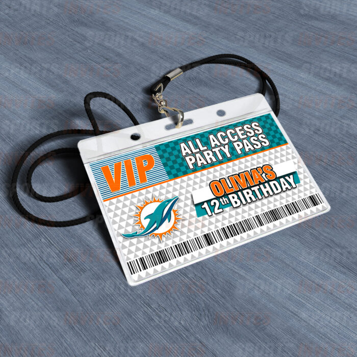 Miami Dolphins ID Badge Sports Party Lanyard Clear Plastic Horizontal Name Tags Holders - Image 3