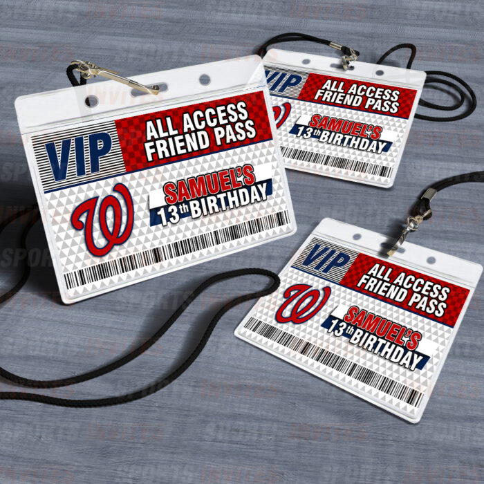 Washington Nationals ID Badge Sports Party Lanyard Clear Plastic Horizontal Name Tags Holders