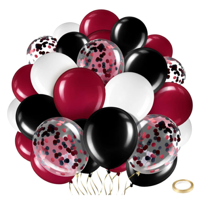 Maroon Black White 12PCS Balloon Arrangements Bouquets Sports Party Decorations