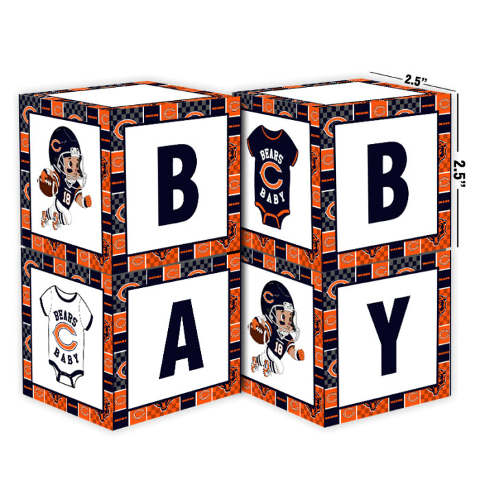 Chicago Bears Baby Shower Table Top Boxes Party Decorations - 4 Blocks with BABY Letter, Centerpiece Decor, Gender Reveal